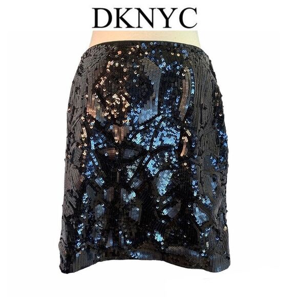 Dknyc Black sequin stretchy Miniskirt size L - Picture 1 of 6